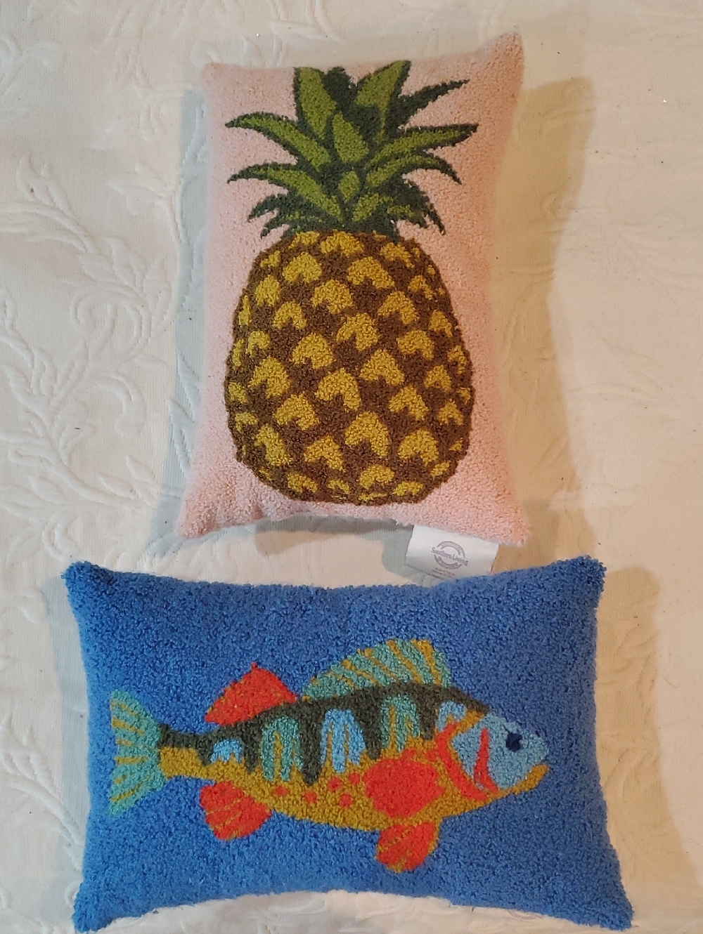 2 New Mini Decorative Pillows (Pineapple and Fish)